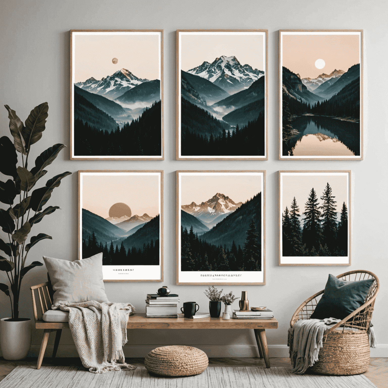 A collection of affordable wall art from UrbanCart, including abstract prints, motivational quotes, and nature photographs